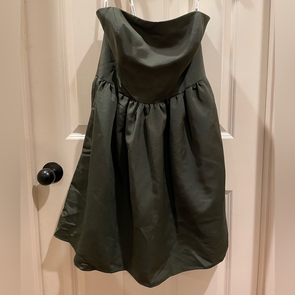 Olive green 14 strapless formal David’s Bridal dress bridesmaid or music concert